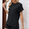 thumbnail image 2 of FAIWAD Womens Oversized Sweatshirts Short Sleeve Round Neck Slit Tops Loose Casual Pullover Sweatshirts, 2 of 6