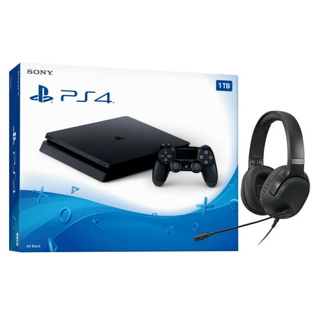Sony PlayStation 4 Slim 1TB PS4 Gaming Console, Jet Black, with Mytrix Chat Headset