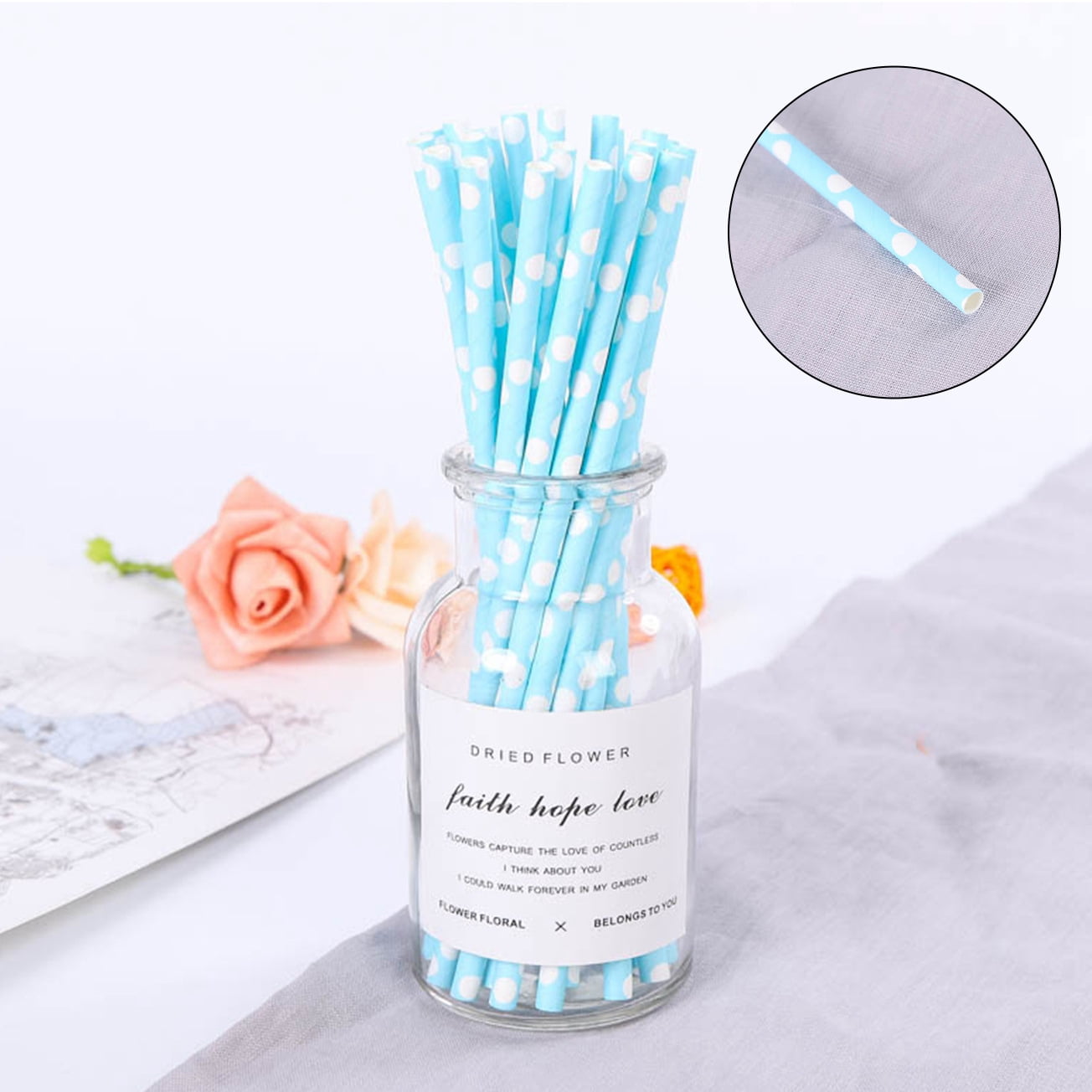 Biodegradable Paper Straws, 100 Straws for Party Supplies, Birthday
