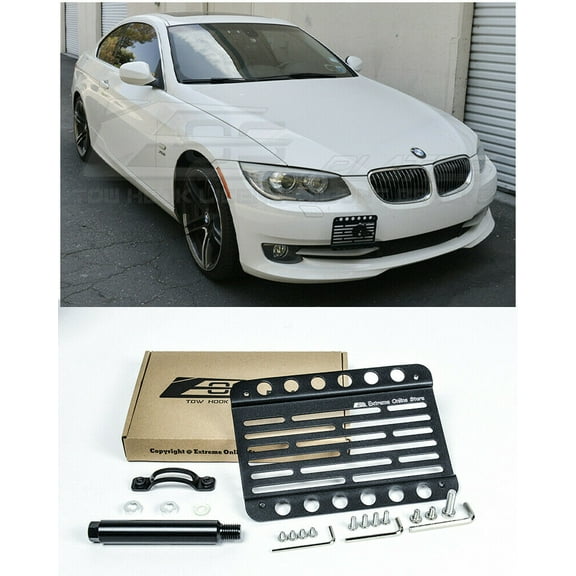 Extreme Online Store Replacement for 2011-2013 BMW E92 E93 3-Series | EOS Plate Version 1 Front Bumper Tow Hook License Plate Relocator Mount Bracket Tow-086 (Mid Size) 