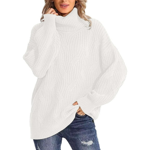 Female Winter Fall Solid Turtle-Neck High Neck Balloon Long Sleeve Sweaters Pullover Outerwear White M