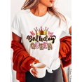 thumbnail image 1 of Birthday Queen Print T-Shirt, Casual Crew Neck Short Sleeve T-Shirt For Spring & Summer, Women's Clothing, 1 of 6