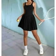 thumbnail image 4 of Womens Square Neck Tennis Dress Pleated Sleeveless Built in Shorts Golf Athletic Dress with Pockets Black L, 4 of 7