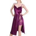 thumbnail image 3 of Defitshape Women's Silk Nightgown Summer Chemise Knotted Lace Satin Pajama Dress Drape Neck Backless High Slit Knee Length Sleep Dress Spaghetti Straps Lingerie Flounce Flowy Purple Medium, 3 of 5