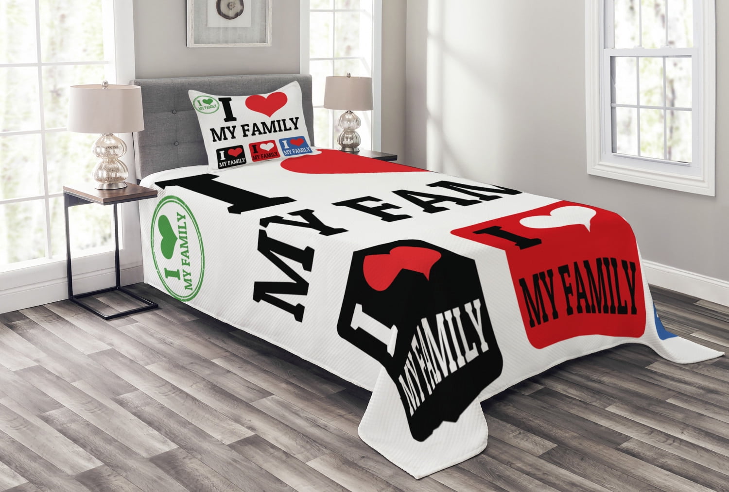 Red White Duvet Cover Set with Pillow Shams Baseball Sport Emblem Print