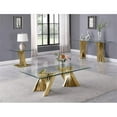 thumbnail image 2 of Geometric Clear Glass Coffee + End + Console Table Set with Gold Stainless Steel, 2 of 5