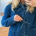 thumbnail image 3 of Hauaitttt Womens Denim Jackets Casual Loose Fit Tie Front Tops Fashion Jean Coat with Pockets Womens Suit Coat Jacket Womens Utility Jackets Casual Maxi Jackets for Women Ll Womens Casual Anorak, 3 of 7