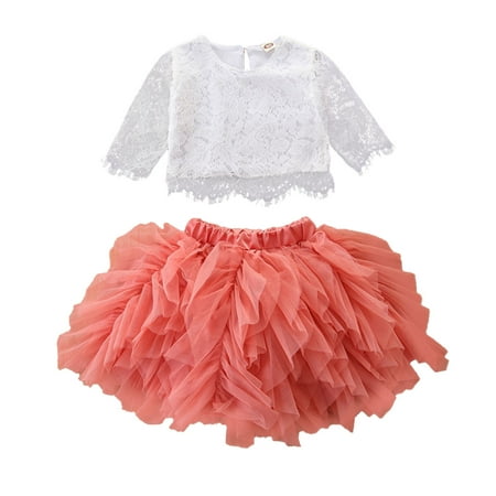 

Kids Toddler Baby Girls Autumn Winter Tulle Cotton Long Sleeve Tops Skirts Set Clothes