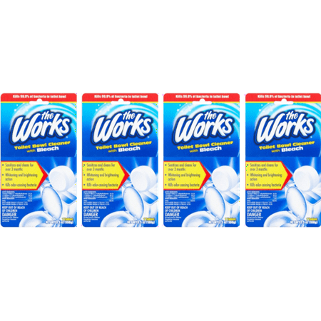 (4 Pack) The Works Toilet Bowl Cleaner with Bleach Tablet, 3.5