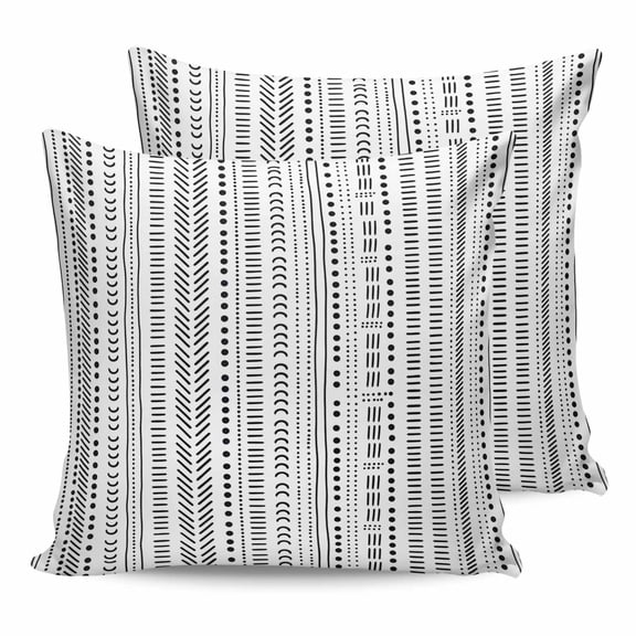 26x26 Pillow Covers Set of 2, White Boho Throw Pillow Covers Decorative Couch Cushion Case, Country Abstract Black Geometric Striped Microfiber Square Pillowcases for Bedroom Car Living Room