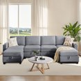 thumbnail image 2 of JUSTLET Modular Couches and Sofas Sectional with Storage, U Shaped Chenille Sectional Couch with Cup Holders and Reversible Chaises, 6 Seat Sectional Sofa for Living Room, Gray, 2 of 9
