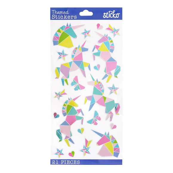 Sticko Solid Themed Stickers Multicolor Origami Unicorn Flat Paper Stickers, 21 Piece