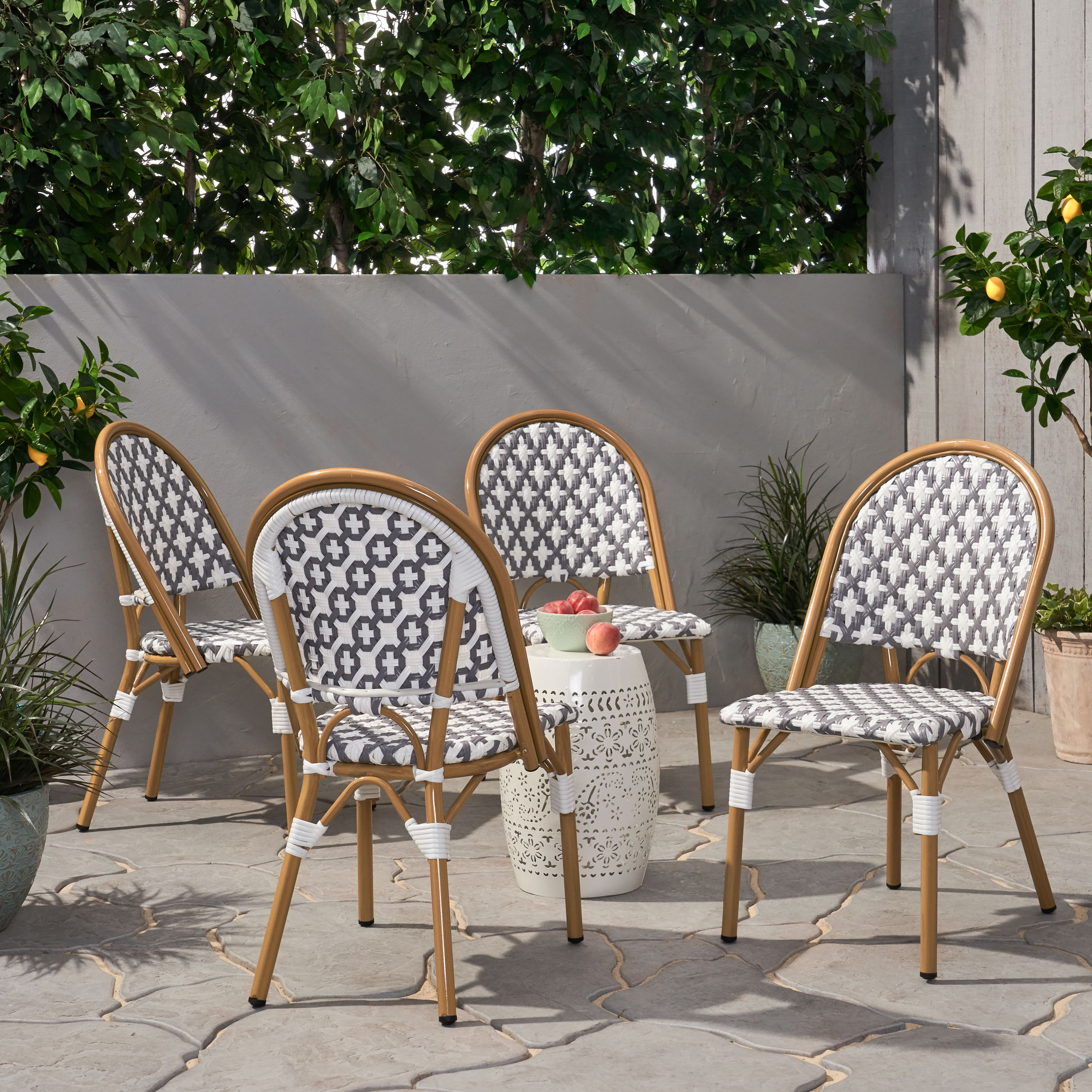 Jordy Outdoor French Bistro Chair , Set of 4, Gray, White, and Bamboo Finish - image 2 of 7