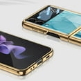 thumbnail image 3 of Dteck Case for Samsung Galaxy Z Flip3 5G, Luxury Plating Marble/Striped Pattern Glass Folding Back Phone Protector Case Cover,Skyblue, 3 of 8