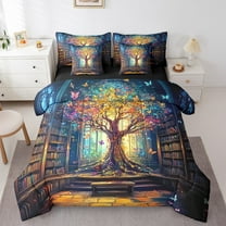 Erosebridal Life Tree Bedding Sets Twin Size for Teens, Boho Library Comforter Sets with Sheets, Retro Bookshelf Decor, Reversible
