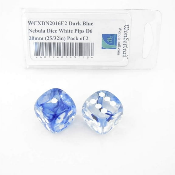 Dark Blue Nebula Dice with White Pips D6 20mm (25/32in) Pack of 2 Wondertrail