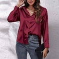 thumbnail image 2 of yillto Women Satin Shirts Long Sleeve Button down Dressy Shirt Business Work Office Tunic Tops, 2 of 5