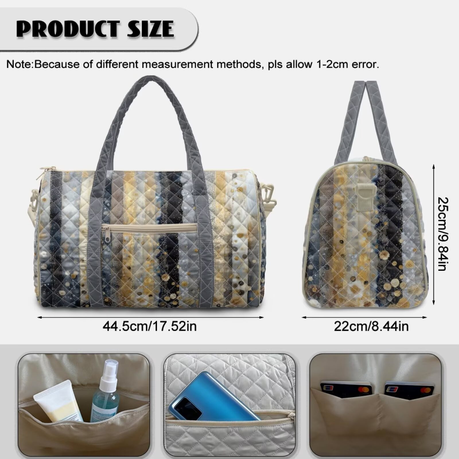 Chririnla Versatile Weekender Bag for Man Women Unisex Gym Bag with Quilted Fabric & Luggage Handle Strap Fits Under Seat, Watercolor Stripe Print