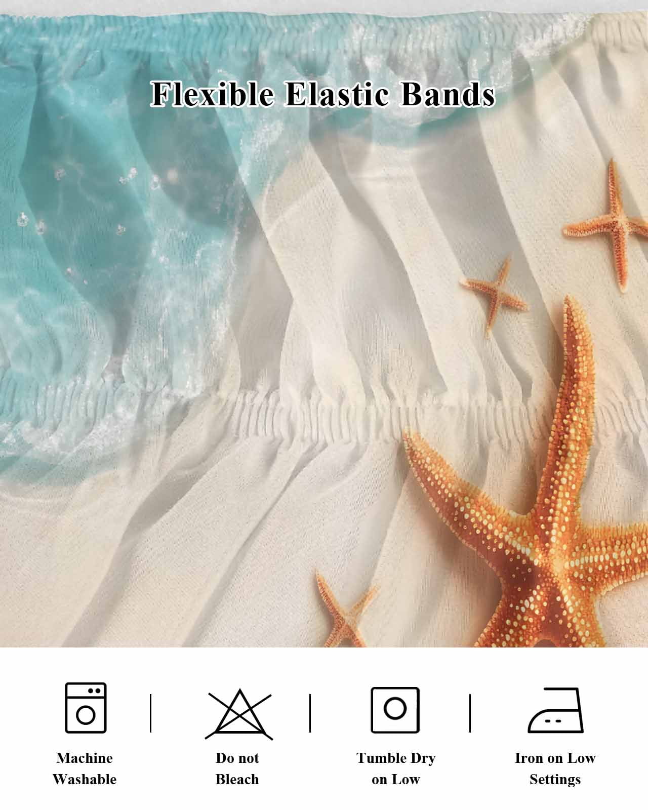 Ocean Beach Bed Skirt King Size 18" Drop Coastal Starfish Summer Nautical Ruffled Wrap Around Bed Skirts Adjustable Elastic Bedskirt Dust Ruffle for King Size Bed