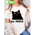 thumbnail image 1 of Halloween T-shirt - Women'S Black T-Shirt with "Ew, People" Graphic - Funny Cat Design, Short Sleeve Crew Neck, Casual Summer Top for Women and Men, Casual Wear | Playful Cat Design | Fabri, 1 of 6