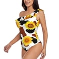 thumbnail image 2 of Easygdp Cow Print Sunflower Women's One Shoulder Ruffle Monokini Bathing Suits with Removable Chest Pad, Quick Drying - Large, 2 of 8