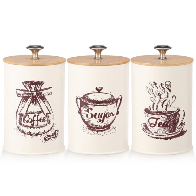 3Pcs Coffee and Sugar Container Set Vintage Canisters Set Decorative Coffee Sugar Tea Container Set 25 oz Sugar Canister Set Jar Canister Set with Airtight Lid for Cooking Kitchens-white-