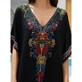 thumbnail image 4 of Beach Kaftan Dresses for Women Plus Size Caftan Loungewear Mexican Embroidered Dress Long Beach Tunic Summer Elegant Vacation Outfit Batwing Sleeve Robe, 4 of 12