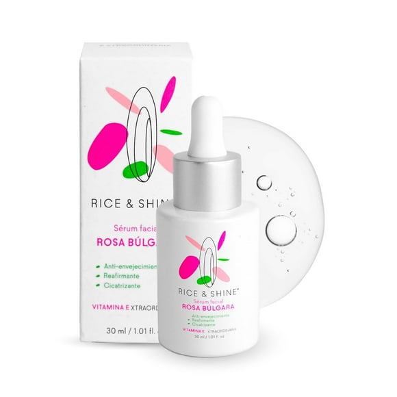 Serum RICE & SHINE Acido Hialuronico Rosa Búlgara Hidratante Facial Natural Skincare