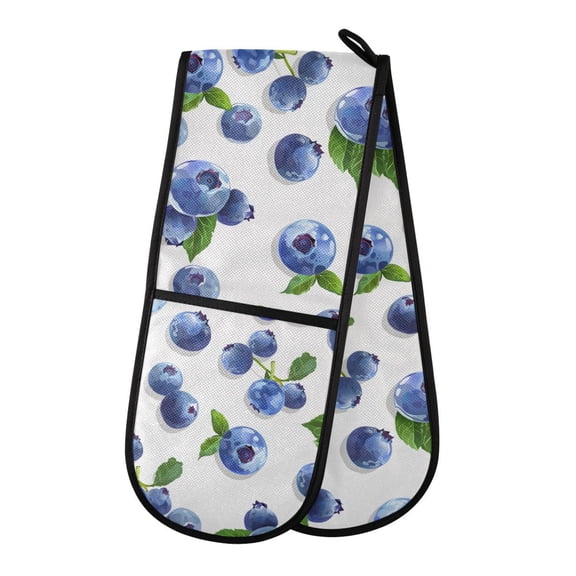 Dailycode Double Sided Oven Mitt with Loop Heat Resistant Kitchen Long Potholders 7" x 35" Blueberry and Leaf