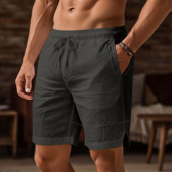 Men's Cotton Linen Hawaiian Beach Shorts Loose Fits Elastic Waist Drawstring Short Mens Summer Csual Solid Plus Size Relaxed Lightweight Breathable Seaside Vacation Shorts