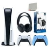Sony Playstation 5 Disc Version (Sony PS5 Disc) with Extra Starlight Blue Controller, Black PULSE 3D Headset and Dual Charging Station Bundle with Cleaning Cloth