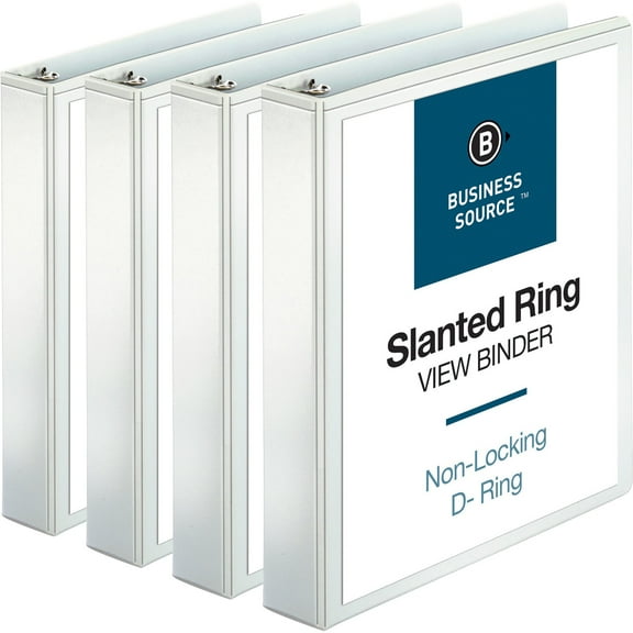 Business Source Basic D-ring White View Binders - 1 1/2" Binder Capacity - Letter - 8 1/2" X 11" Sheet Size - 375 Sheet Capacity - 3 X Slant D-ring Fastener(s) - Internal Pocket(s) - Chipboard