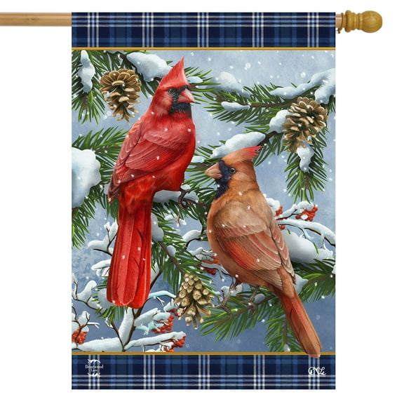 Briarwood Lane Wintertime Cardinal Pair House Flag