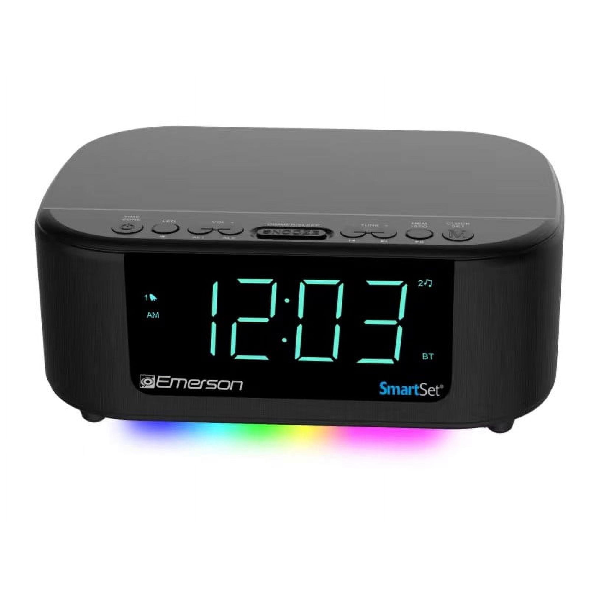Emerson Smart Set Dual Alarm AM/FM Clock Radio, Bluetooth Speaker, Type C USB Port and 7 Color LED Pulse to Emerson Smart Set Dual Alarm AM/FM Clock Radio, Bluetooth Speaker, Type C USB Port and 7 Color LED