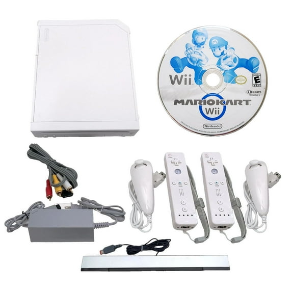 Restored Nintendo Wii Console Wii Game System with Mario Kart 2 Remotes & Nunchuks (Refurbished)