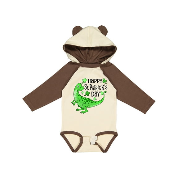 Inktastic Happy St. Patrick's Day- green dinosaur Boys or Girls Long Sleeve Baby Bodysuit