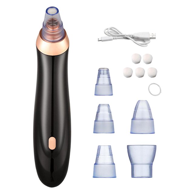 Removedor de espinillas eléctrico Aspirador de poros 5 cabezales de succión Herramienta de limpieza facial Extractor mejorado para espinillas Comedone Negro Sunnimix Aspirador de poros de puntos negros