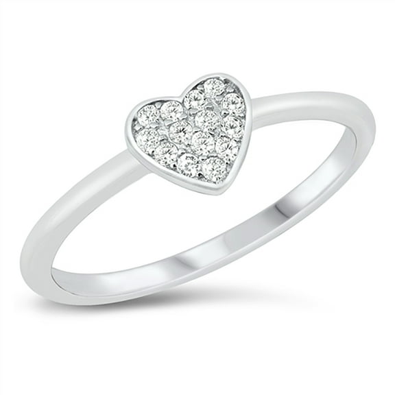 Clear Cubic Zirconia Pave Set Solitaire Heart Ring Sterling Silver Size 5