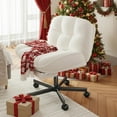 thumbnail image 4 of Cross Legged Office Chair with Foot Rest, 6.3" Thick Cushioned Criss Cross Chair with Wheels, Height Adjustable Swivel Vanity Chair for All-Day Comfort (White), 4 of 9