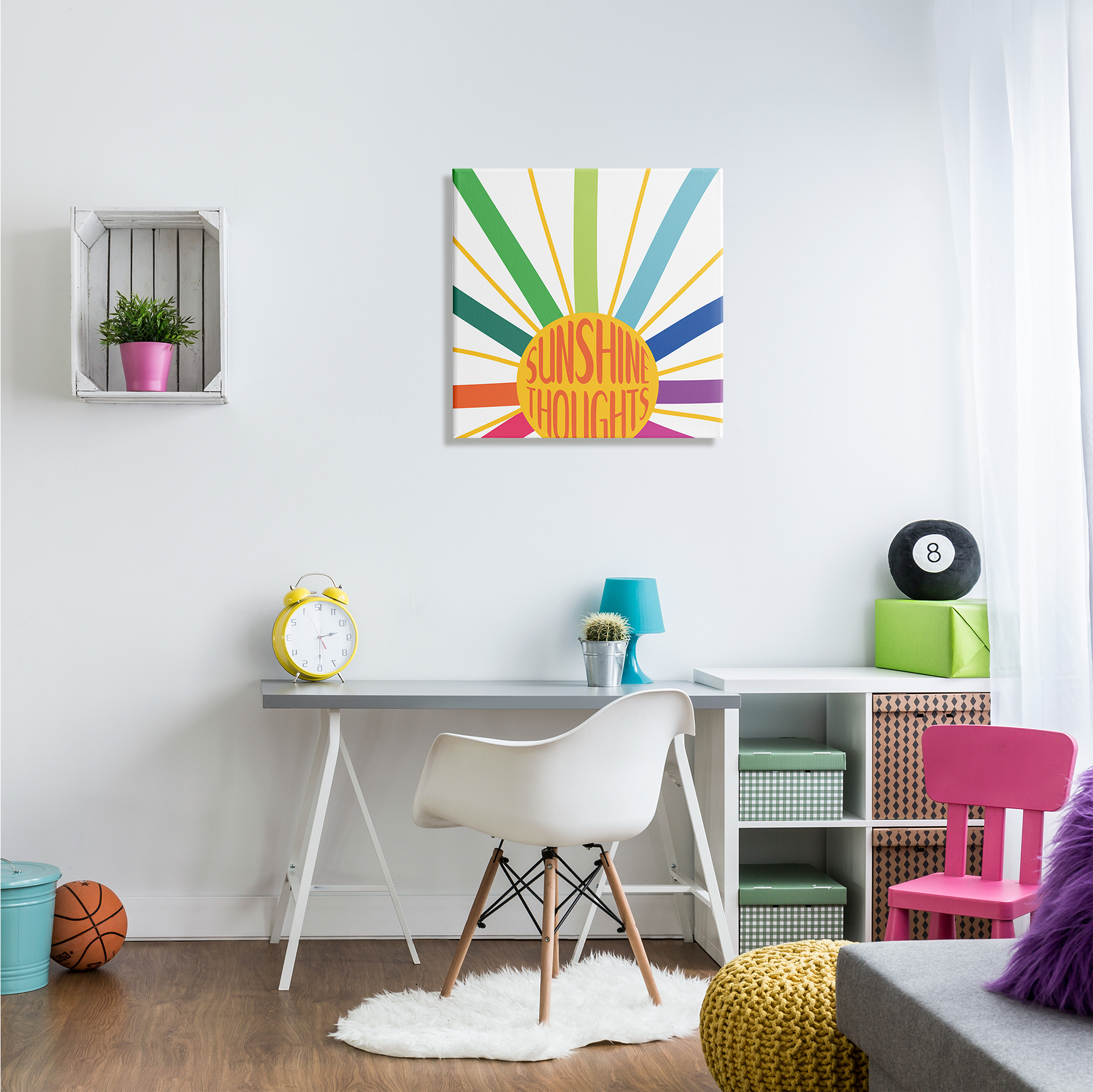 Stupell Indtries Sunshine Thoughts Phrase Rainbow Sunrise Striped Rays,24 x 24,Design by Sd Graphics Studio