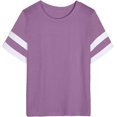 thumbnail image 2 of Womens T Shirts Loose Fit Short Sleeve Tees with White Striped Sleeves Casual Loose Crew Neck Tee Summer Lightweight Girls Outfits Clothes, 2 of 5