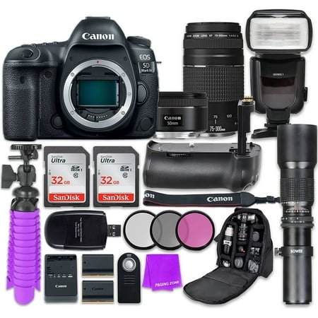 Canon EOS 5D Mark IV Digital SLR Camera with Canon EF 50mm f/1.8 STM Lens + Canon EF 75-300mm f/4-5.6 III Lens + Accessory Bundle