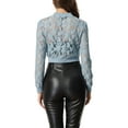 thumbnail image 3 of INSPIRE CHIC Women's Sheer Crochet Lace Long Sleeve Zipper Cropped Bomber Jacket, 3 of 5