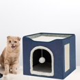 thumbnail image 4 of Cama plegable para gatos, cueva de juego interactiva, casa universal para gatos de invierno Azul oscuro, 4 of 9