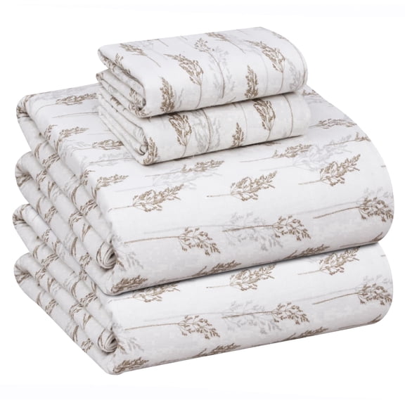 RUVANTI Flannel Sheets Queen Size - 100% Cotton Double Brushed Bed Sheets, Deep Pockets 16 Inches Queen Sheet Set, All Seasons Breathable & Extra Soft - Warm & Cozy, 4 Piece, Dried Straw