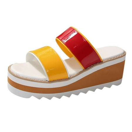 Jungdeepe Women s Summer Open Toed Wedge Leather Sandals Outdoor Beach Slippers Women Cute Slippers Women Indoor Glitter for Women Slippers Women Memory Foam Slippers Women s Slipper Socks