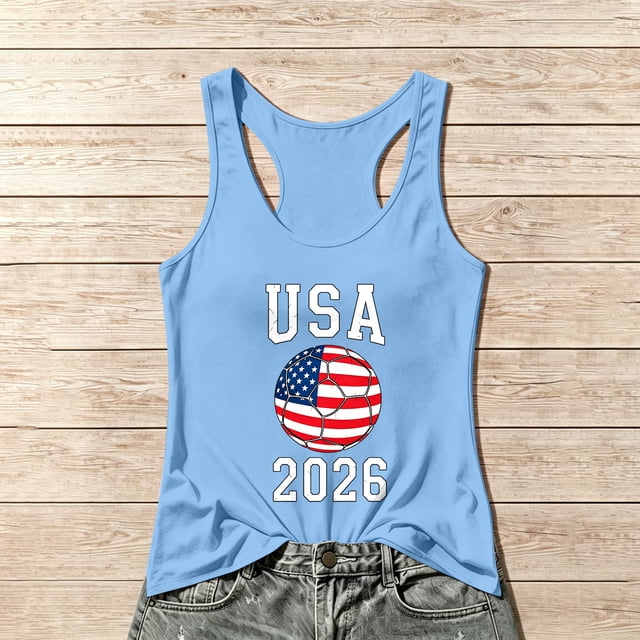 Women's Football Graphic Tank Tops, Women's Sleeveless Running Tank Top, Breathable Lightweight Sports Vest for Workout, Gym, Yoga, Training for Soccer Tournament 2026 Light Blue Size: M