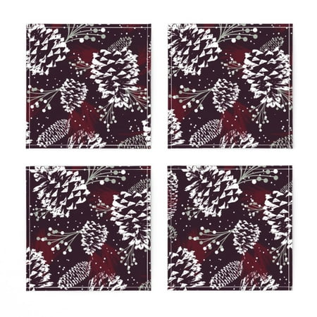 

Linen Cotton Canvas Cocktail Napkins (Set of 4) - Festive Forest Burgundy Christmas Holiday Nature Pinecone Winter Seasonal Elegant Print Cloth Cocktail Napkins by Spoonflower