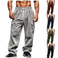 thumbnail image 2 of Men's Corduroy Pants Casual Cargo Pants Elastic Drawstring Waist Sweatpants With Pockets, 2 of 8