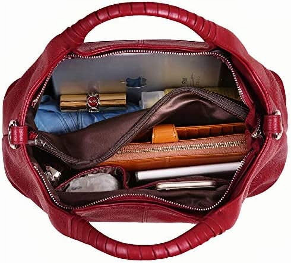 Bellella Handbag for Women Genuine Leather Top Handle Satchel Classic Tote Shoulder Bag Work Travel Crossbody Bags Red